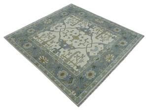 Hand Knotted Oriental Oushak Ivory, Charcoal and Beige Wool Area Rug