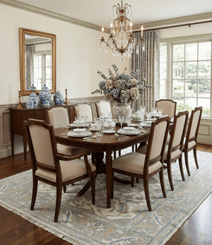 Hand Knotted Oriental Oushak Teal, Ivory and Beige Custom Made Wool Area Rug