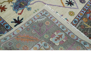Hand Knotted Ivory and Gray Traditional Oushak Multi Size Wool Area Rug