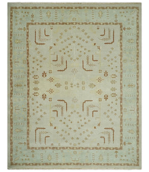 Hand Knotted Traditional Oushak 8x10 Beige and Brown Wool Area Rug