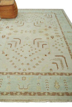Hand Knotted Traditional Oushak 8x10 Beige and Brown Wool Area Rug