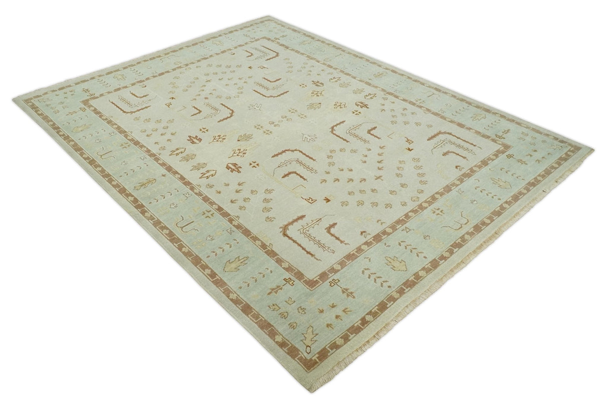 Hand Knotted Traditional Oushak 8x10 Beige and Brown Wool Area Rug