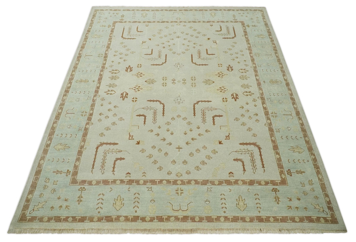 Hand Knotted Traditional Oushak 8x10 Beige and Brown Wool Area Rug
