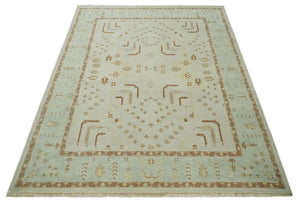 Hand Knotted Traditional Oushak 8x10 Beige and Brown Wool Area Rug