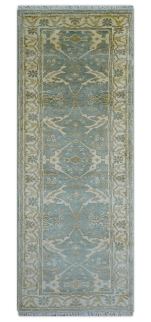 Hand Knotted Oushak Design Gray And Beige 2.8x8 Wool Rug