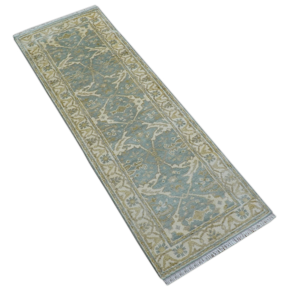 Hand Knotted Oushak Design Gray And Beige 2.8x8 Wool Rug