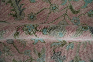 Hand Knotted Pink and Aqua Oriental Oushak Multi Size Traditional Wool Area Rug, Living Room and Bedroom Rug