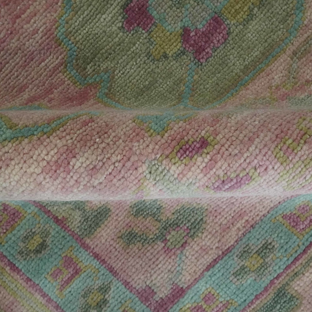 Hand Knotted Pink, Aqua and Purple Vibrant colorful Multi Size Oushak Wool Area Rug