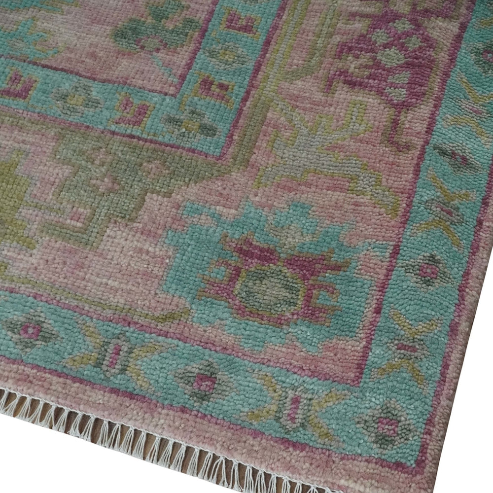 Hand Knotted Pink, Aqua and Purple Vibrant colorful Multi Size Oushak Wool Area Rug