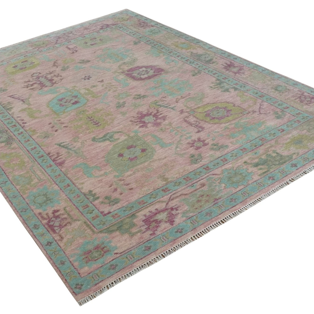 Hand Knotted Pink, Aqua and Purple Vibrant colorful Multi Size Oushak Wool Area Rug