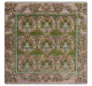 Hand Knotted Pink, Green and Beige Floral Traditional Antique Style Wool Area Rug