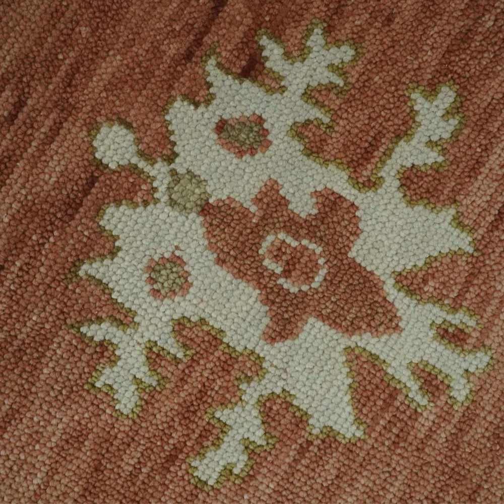 Quick ship 9x12 Hand Knotted Rust, Olive and Ivory Traditional Oushak Wool Rug