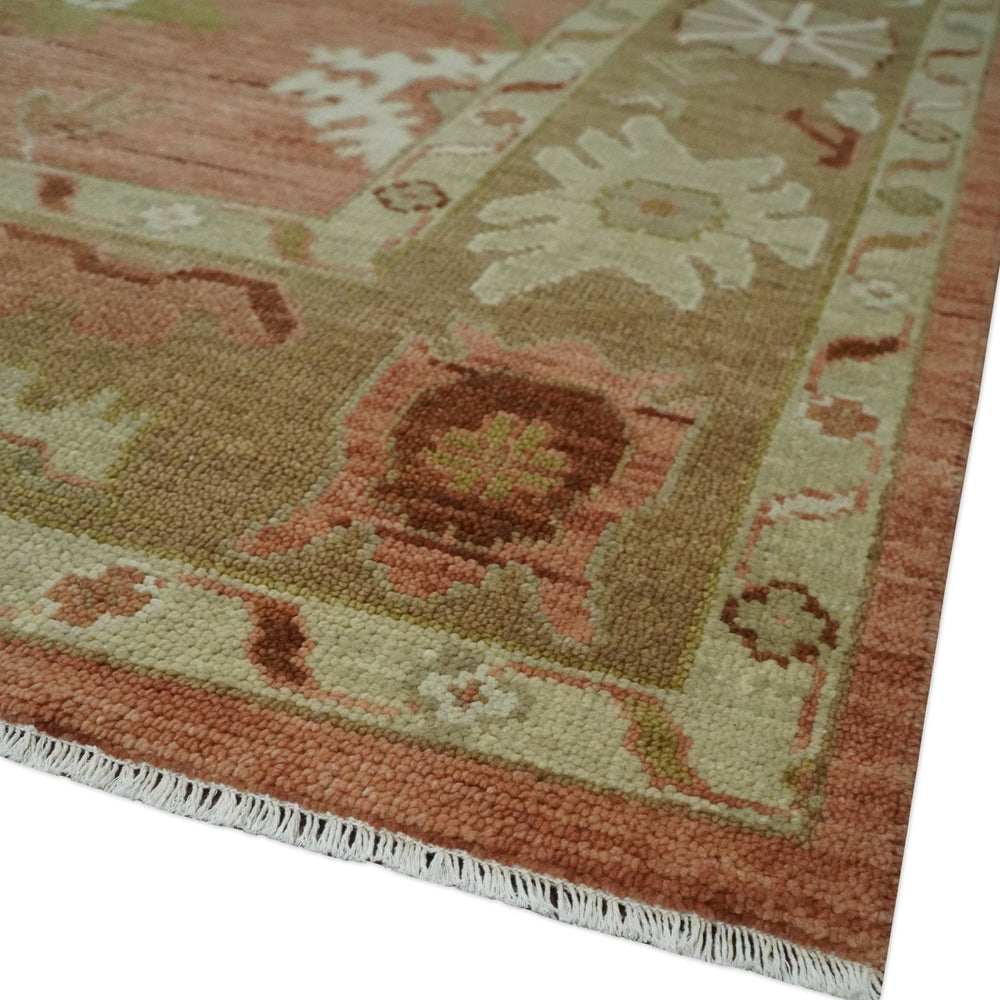 Quick ship 9x12 Hand Knotted Rust, Olive and Ivory Traditional Oushak Wool Rug