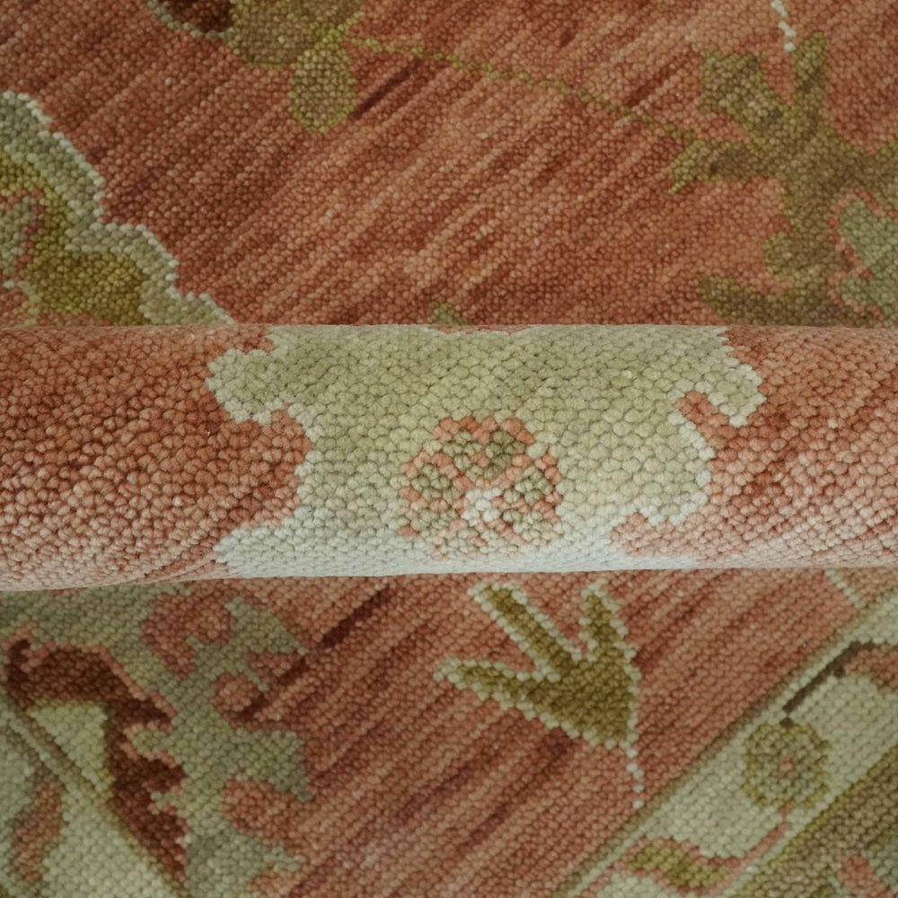 Quick ship 9x12 Hand Knotted Rust, Olive and Ivory Traditional Oushak Wool Rug