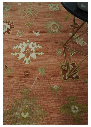 Quick ship 9x12 Hand Knotted Rust, Olive and Ivory Traditional Oushak Wool Rug
