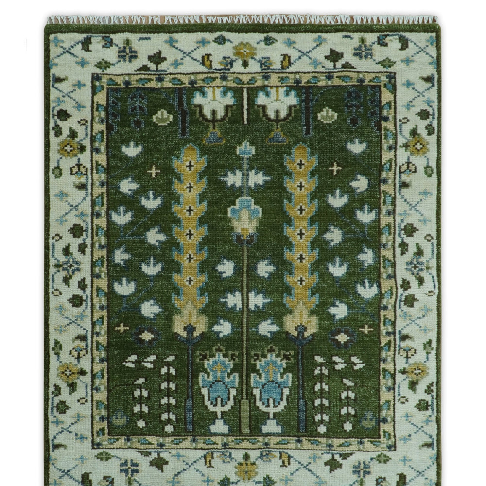 Hand Knotted Royal Green and Ivory Traditional Turkish Style Tree Of Life Multi Size Wool Area Rug