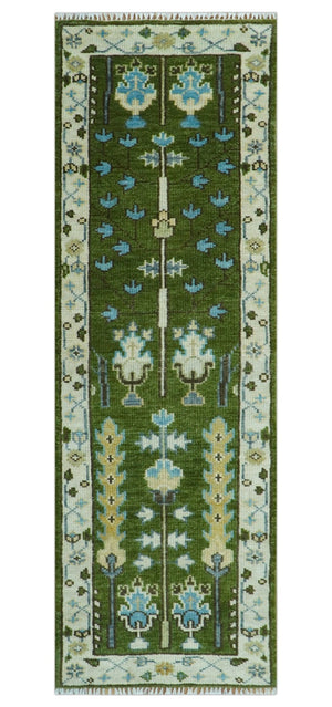 Custom Made Runner Tree of life Green And Ivory Hand Knotted Rug