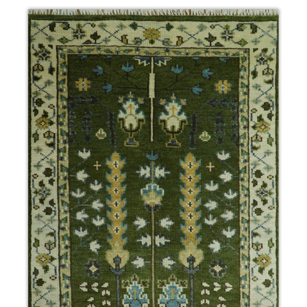 Hand Knotted Royal Green and Ivory Traditional Turkish Style Tree Of Life Multi Size Wool Area Rug