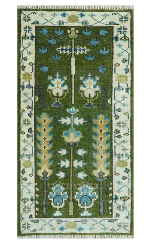 Custom Made Runner Tree of life Green And Ivory Hand Knotted Rug