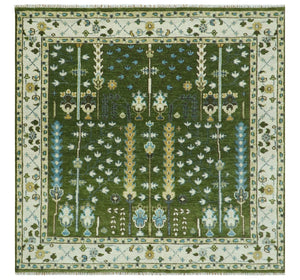 Hand Knotted Royal Green and Ivory Traditional Turkish Style Tree Of Life Multi Size Wool Area Rug