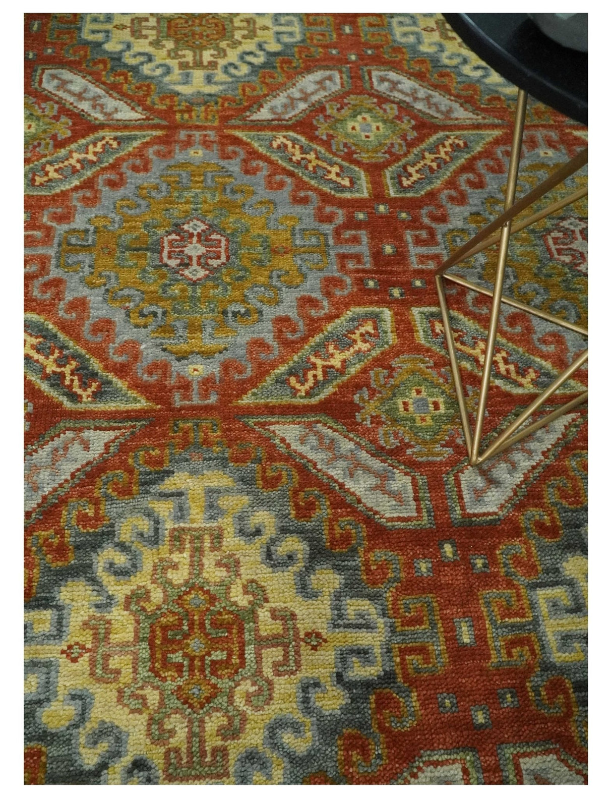 Hand Knotted Rust and Beige Oriental Traditional 9x12 Wool Area Rug, Living Room and Bedroom Rug