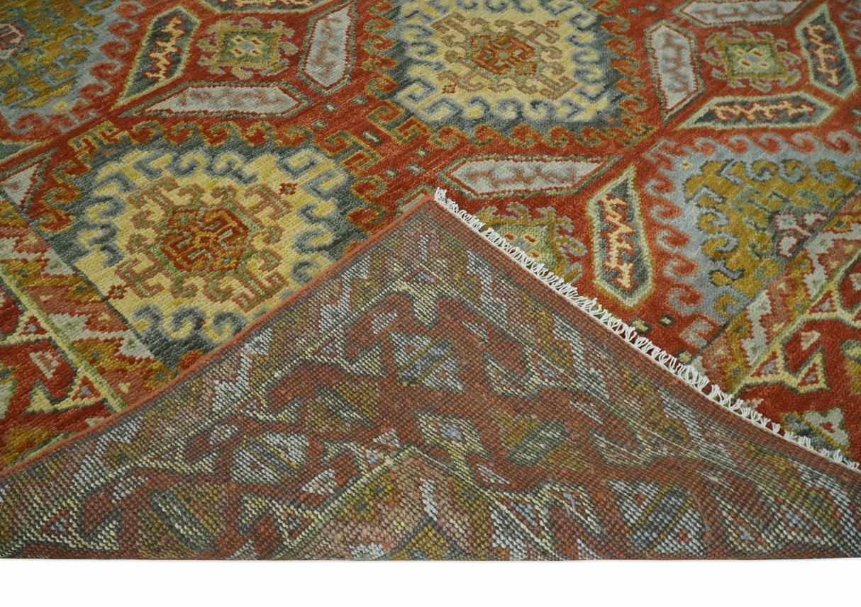 Hand Knotted Rust and Beige Oriental Traditional 9x12 Wool Area Rug, Living Room and Bedroom Rug