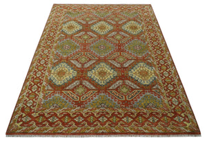 Hand Knotted Rust and Beige Oriental Traditional 9x12 Wool Area Rug, Living Room and Bedroom Rug