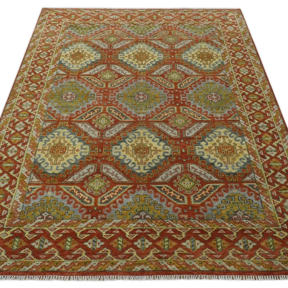 Hand Knotted Rust and Beige Oriental Traditional Multi Size Wool Area Rug, Living Room and Bedroom Rug