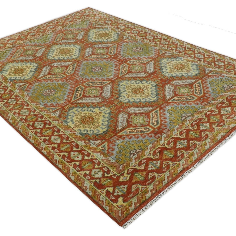 Hand Knotted Rust and Beige Oriental Traditional Multi Size Wool Area Rug, Living Room and Bedroom Rug