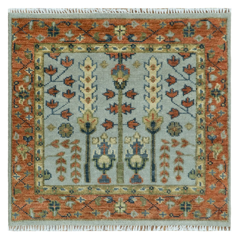 Hand Knotted Rust and Blue Traditional Turkish Vintage Multi Size Wool Rug