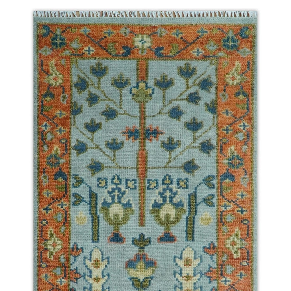 Hand Knotted Rust and Blue Traditional Turkish Vintage Multi Size Wool Rug