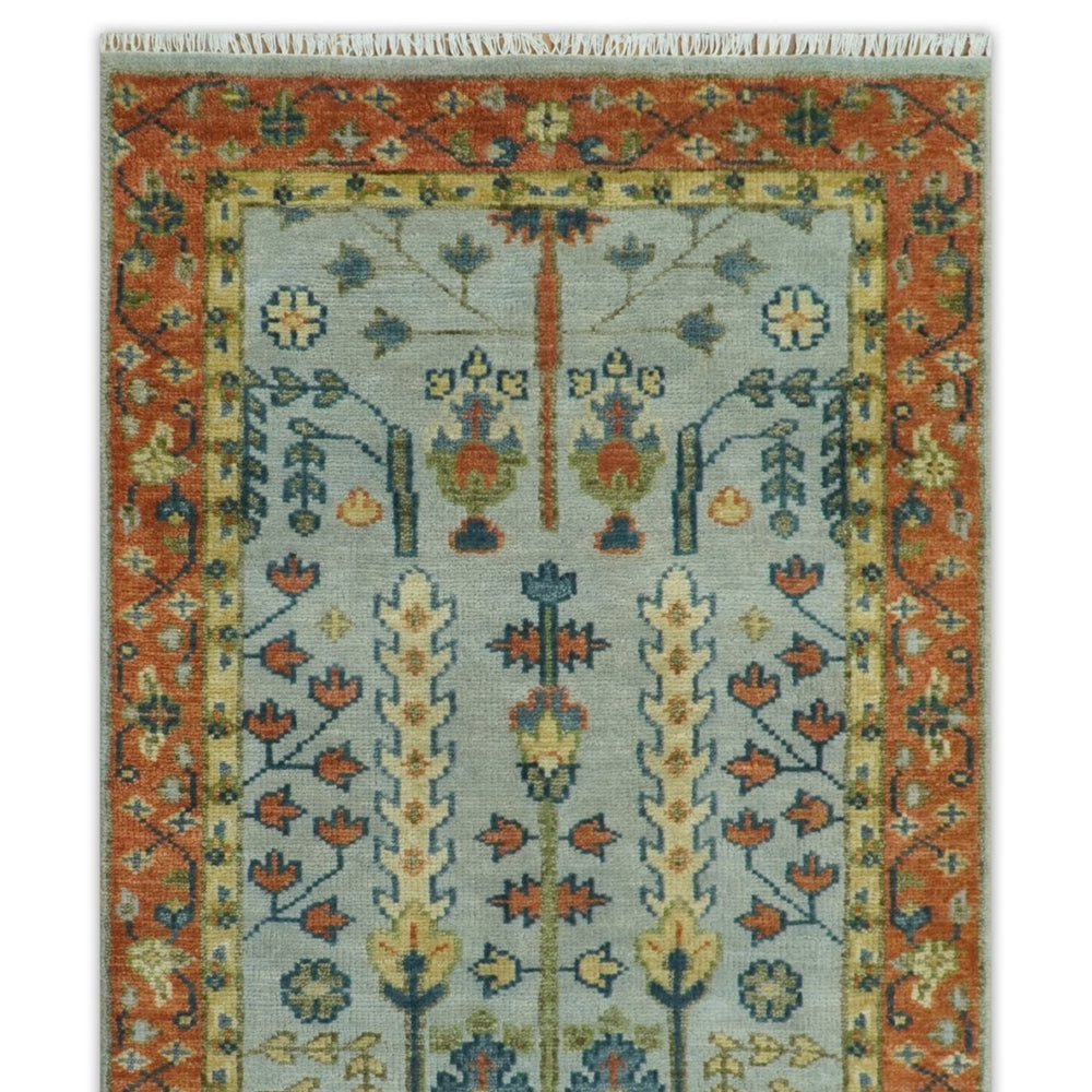 Hand Knotted Rust and Blue Traditional Turkish Vintage Multi Size Wool Rug