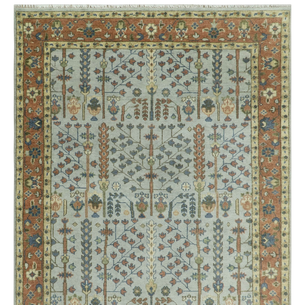 Hand Knotted Rust and Blue Traditional Turkish Vintage Multi Size Wool Rug