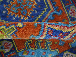 Hand Knotted Rust, Blue and Olive Traditional 3x6 Antique Wool Area Rug