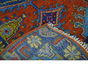 Hand Knotted Rust, Blue and Olive Traditional 3x6 Antique Wool Area Rug