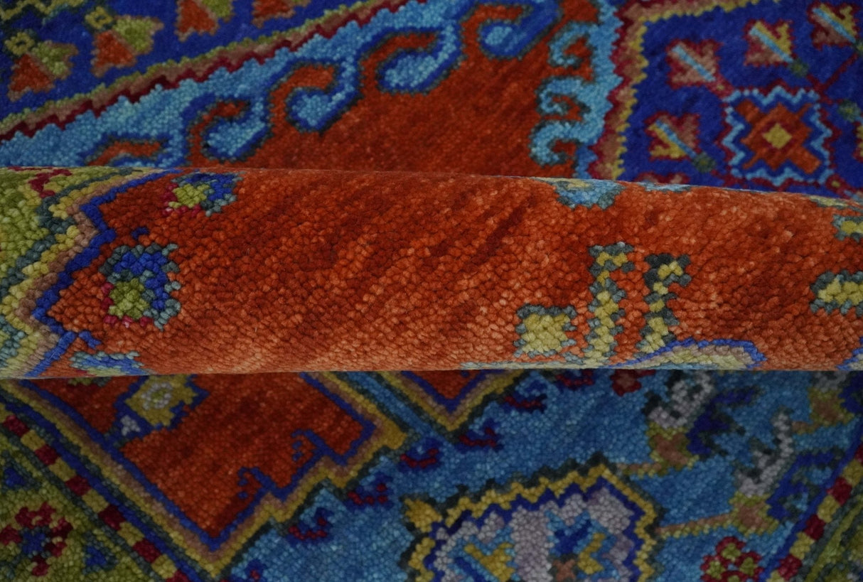 Hand Knotted Rust, Blue and Olive Traditional 8x10 Antique Style Wool Area Rug