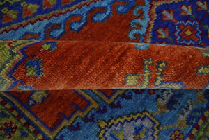 Hand Knotted Rust, Blue and Olive Traditional 8x10 Antique Style Wool Area Rug