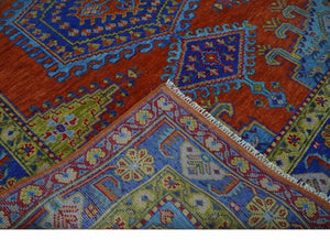 Hand Knotted Rust, Blue and Olive Traditional 8x10 Antique Style Wool Area Rug