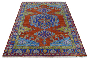 Hand Knotted Rust, Blue and Olive Traditional 9x12 Antique Style Wool Area Rug