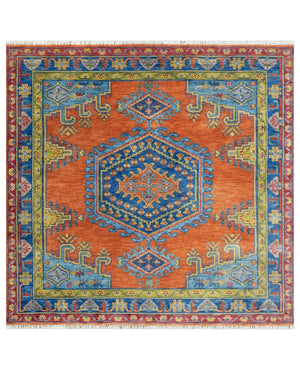 Hand Knotted Rust And Blue Traditional Multi Size Antique Wool Area Rug