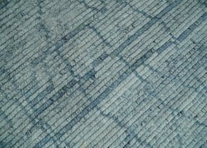 Hand Knotted Silver and Blue Modern Trellis Moroccan Blended Wool Rug