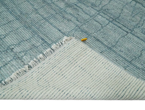 Hand Knotted Silver and Blue Modern Trellis Moroccan Blended Wool Rug