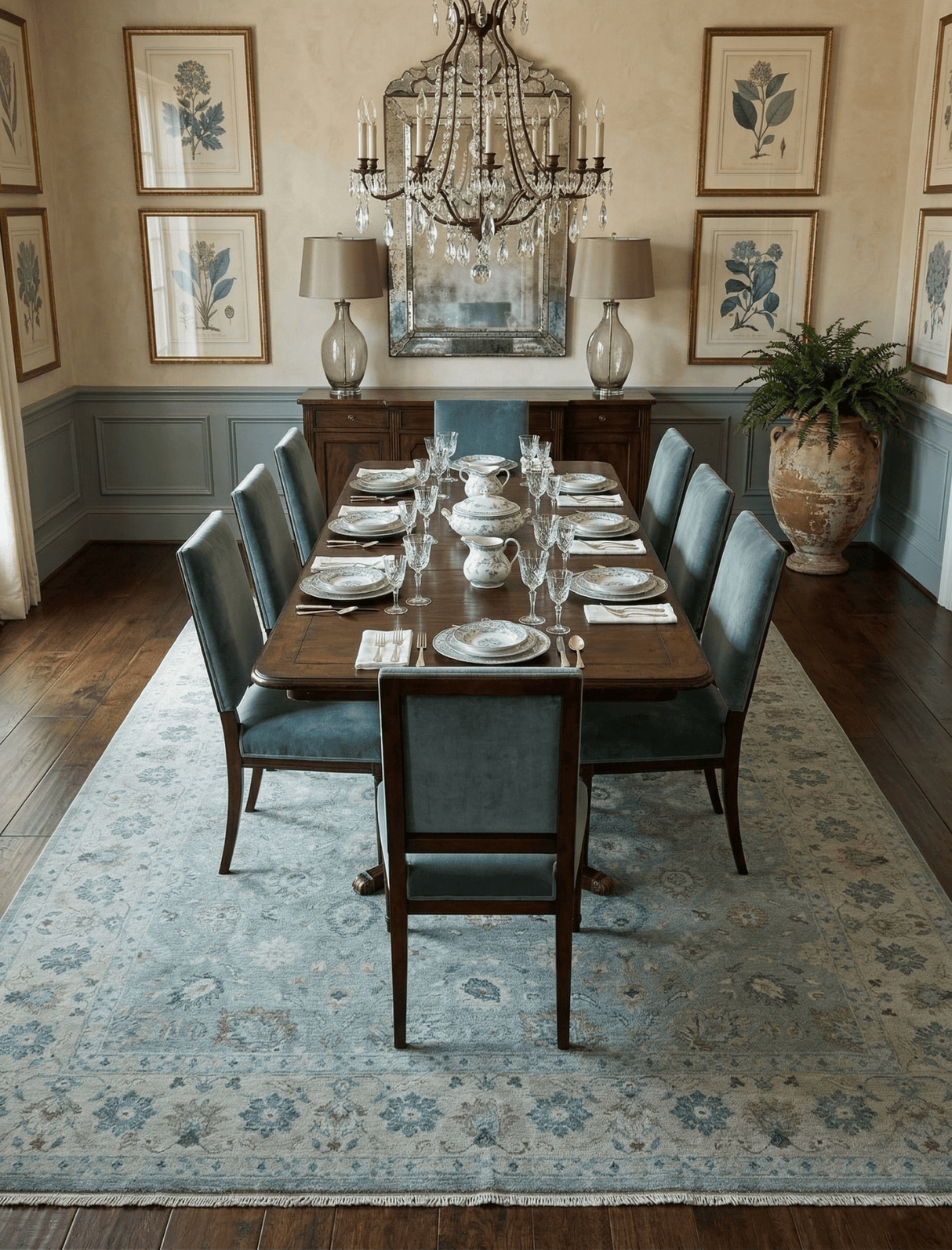 Hand Knotted Silver And Blue Traditional Distressed 10x14 Wool Area Rug