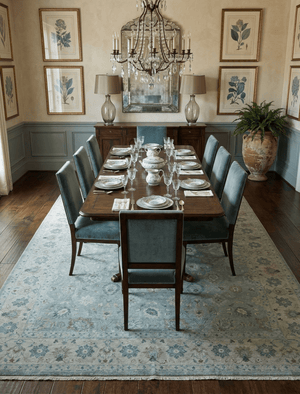 Hand Knotted Silver And Blue Traditional Distressed 10x14 Wool Area Rug