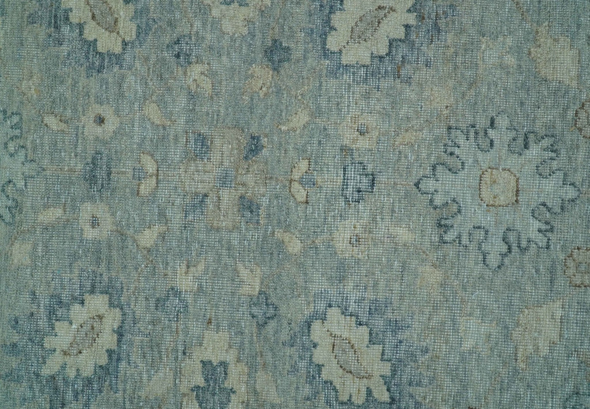 Hand Knotted Silver And Blue Traditional Distressed 10x14 Wool Area Rug