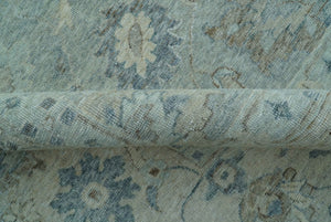 Hand Knotted Silver And Blue Traditional Distressed 10x14 Wool Area Rug