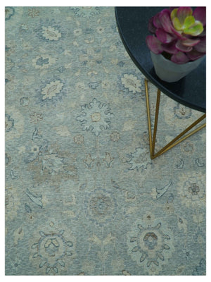 Hand Knotted Silver And Blue Traditional Distressed 10x14 Wool Area Rug