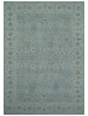 Hand Knotted Silver And Blue Traditional Distressed 10x14 Wool Area Rug