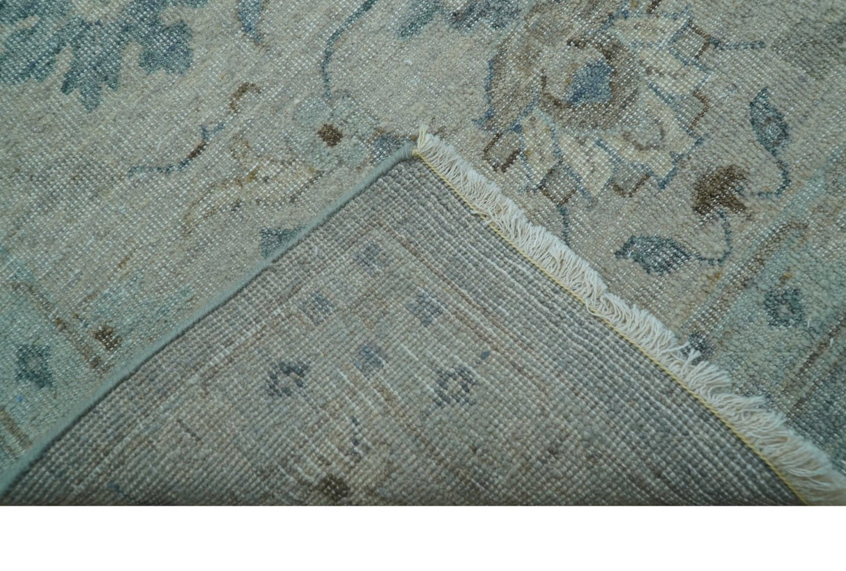 Hand Knotted Silver And Blue Traditional Distressed 10x14 Wool Area Rug