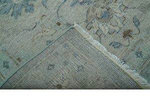 Hand Knotted Silver And Blue Traditional Distressed 10x14 Wool Area Rug